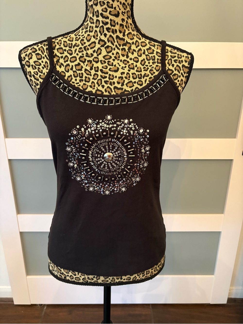 White House Black Market Black Jeweled Medallion Camisole